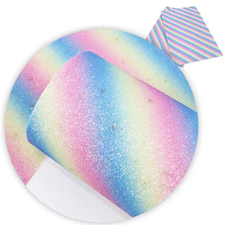Sparkly Rainbow Stripe Fine Glitter Vegan Leather