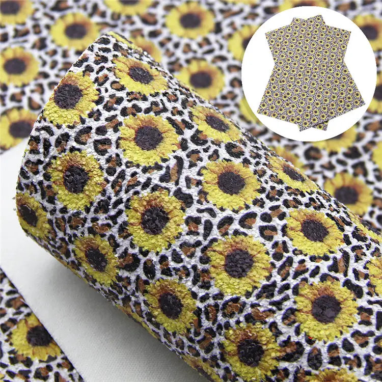 Sunflower Chunky Glitter Print Vegan Leather