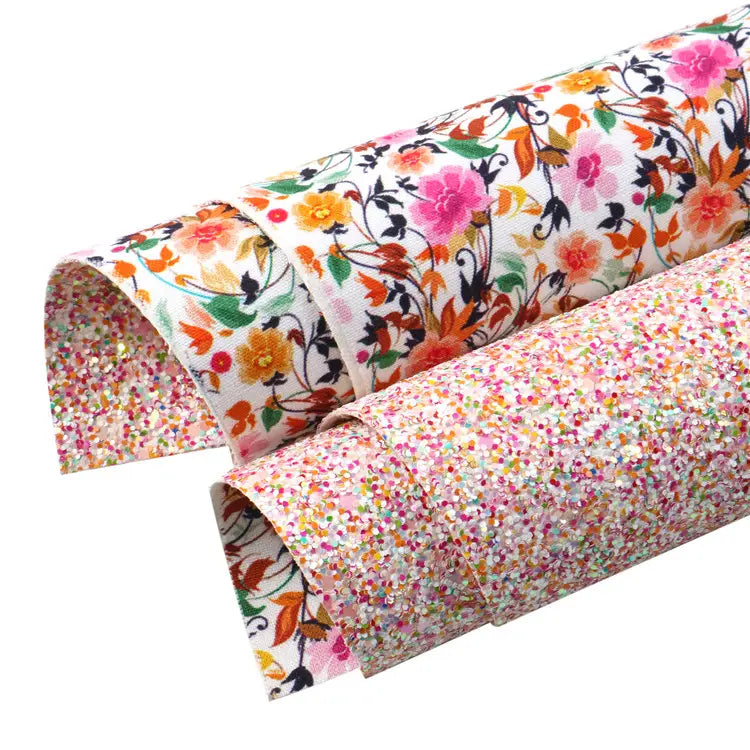 Vintage Floral & Multi Glitter Double Sided Vegan Leather