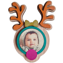 Load image into Gallery viewer, Handmade Wooden Reindeer with Bow Photo Frame with Magnets – Assembled or DIY Kit
