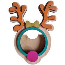 Load image into Gallery viewer, Handmade Wooden Reindeer with Bow Photo Frame with Magnets – Assembled or DIY Kit
