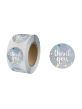 Load image into Gallery viewer, Holographic Star Thank You Sticker Roll – Vibrant &amp; Shimmering Craft Stickers
