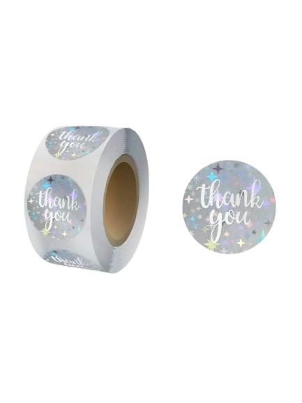 Holographic Star Thank You Sticker Roll – Vibrant & Shimmering Craft Stickers