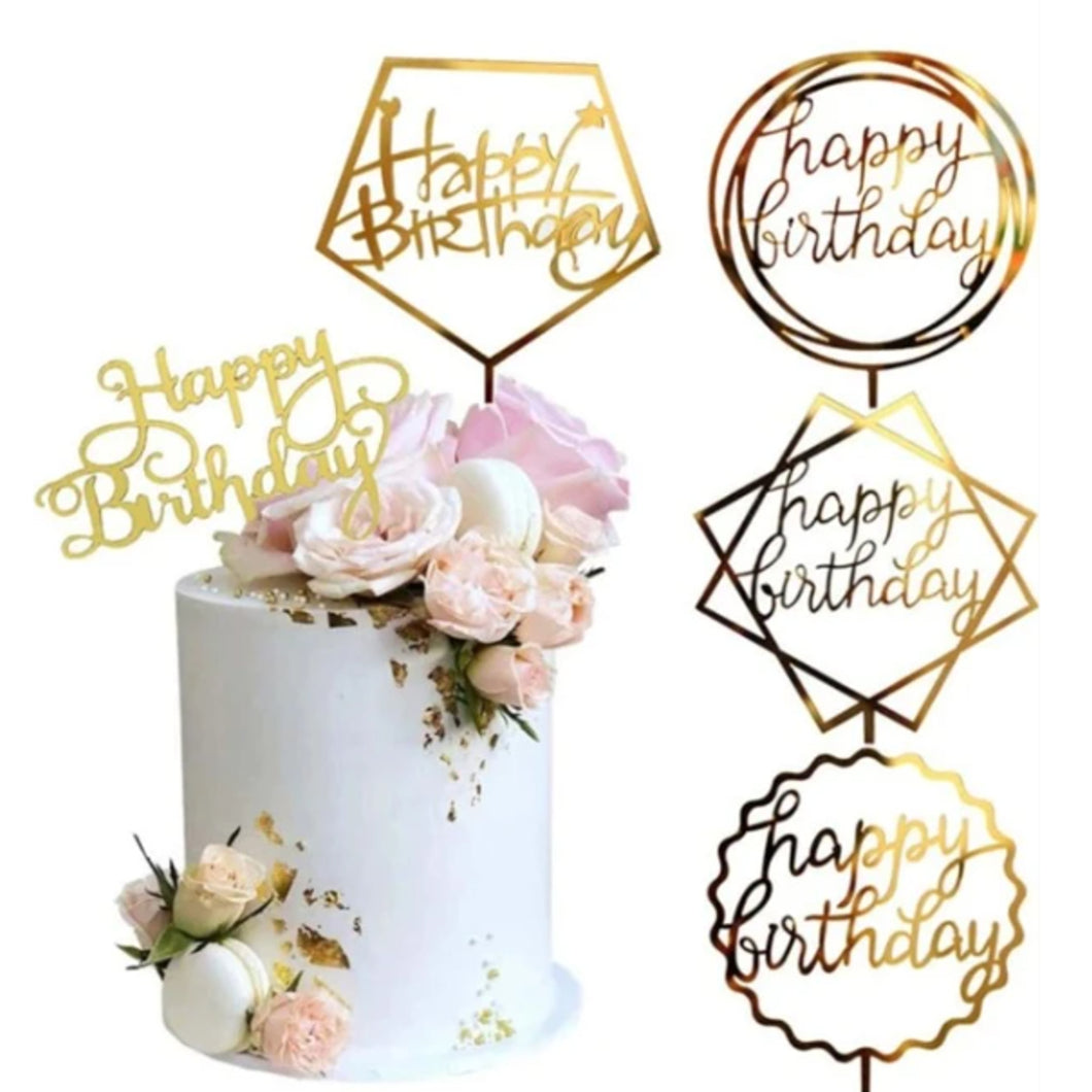 Metallic Birthday Party Cake Toppers - 5 Designs Available
