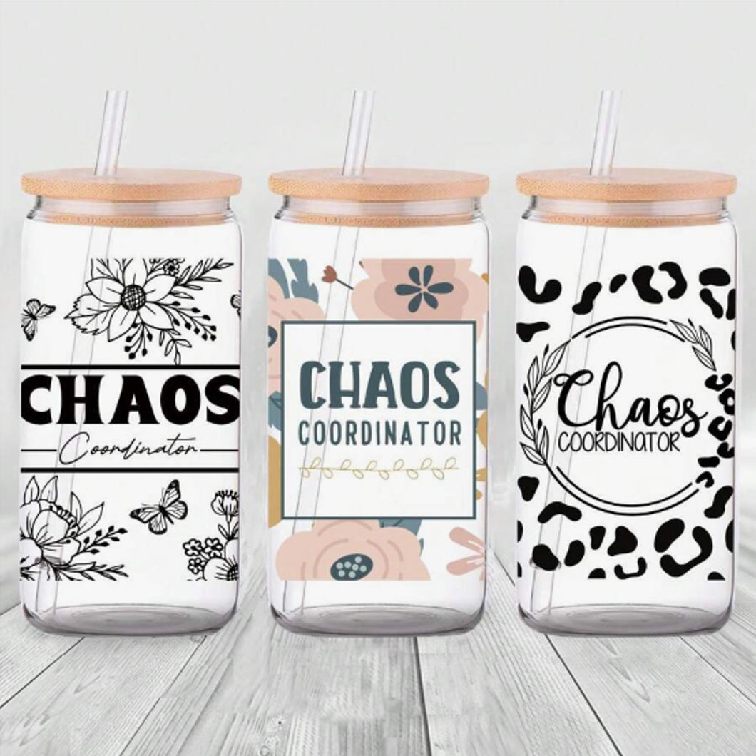 Chaos Coordinator DTF Sticker Set of 4 – Sass-Filled Decals for Glasses, Mugs & More