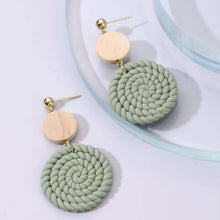 Load image into Gallery viewer, Round Wood &amp; Clay Drop Earrings - Sage
