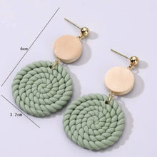 Load image into Gallery viewer, Round Wood &amp; Clay Drop Earrings - Sage
