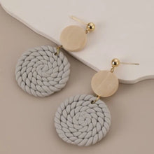 Load image into Gallery viewer, Round Wood &amp; Clay Drop Earrings - Grey

