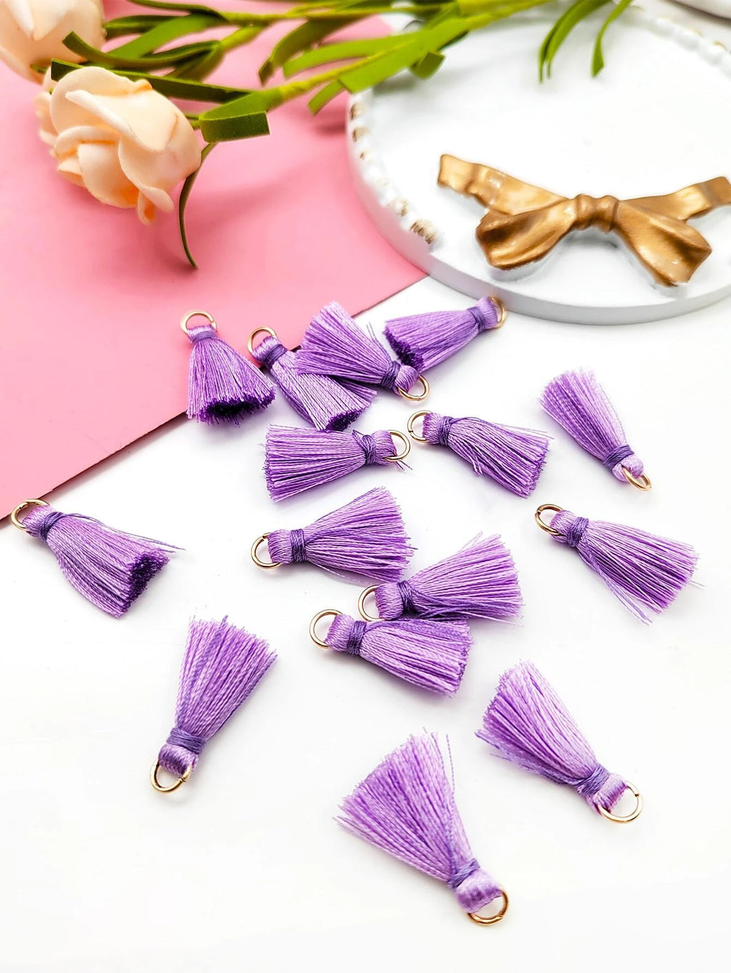 Purple Mini Tassel Charms 15pcs