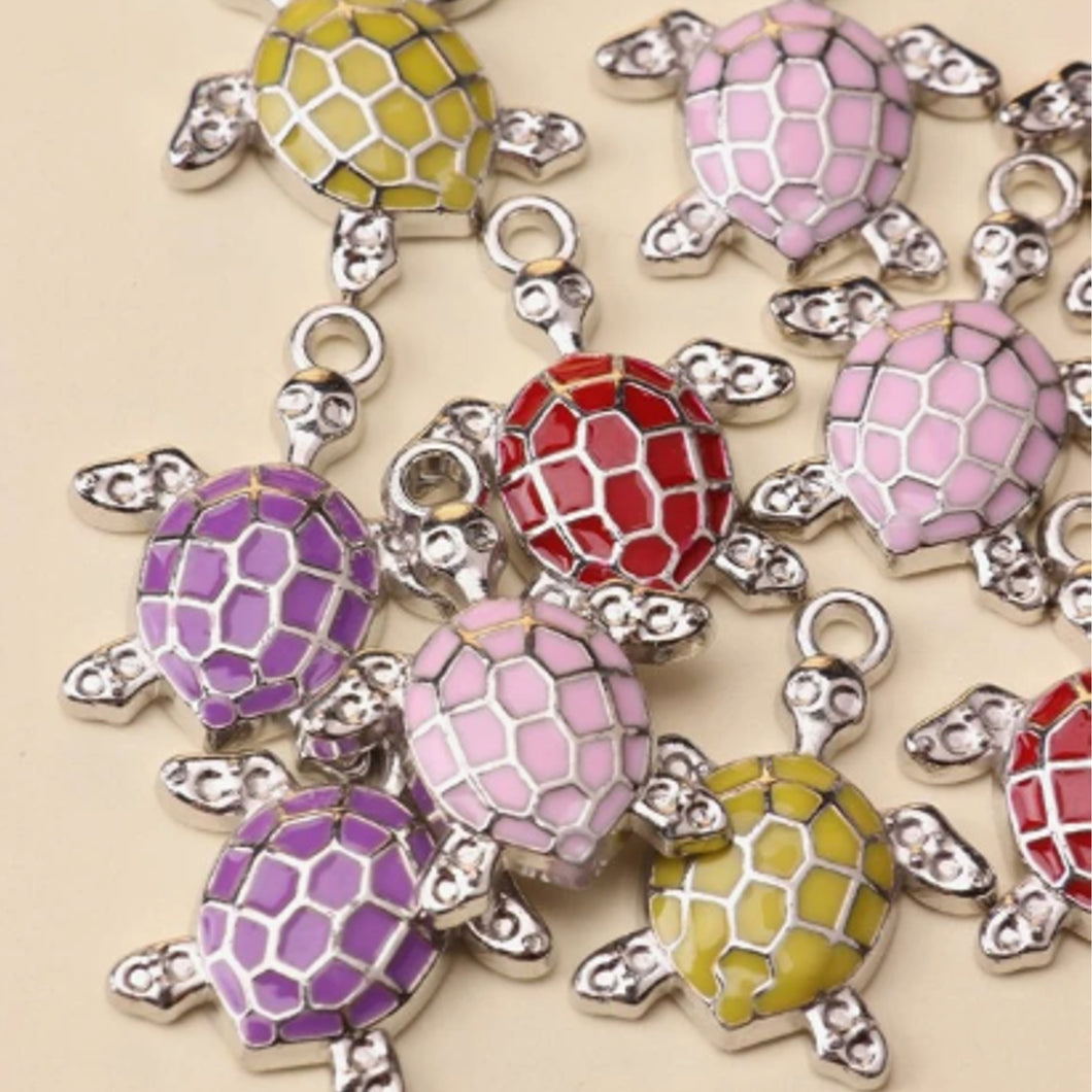 Multicolored Turtles Pendant – Set of 5 Vibrant Charm for Jewelry & Crafts