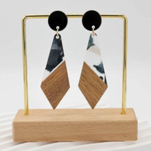 Load image into Gallery viewer, Vintage Diamond Style Earrings With Walnut &amp; Resin
