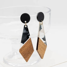 Load image into Gallery viewer, Vintage Diamond Style Earrings With Walnut &amp; Resin
