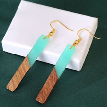 Load image into Gallery viewer, Vintage Turquoise Resin &amp; Wood Joint Dangle Earrings
