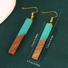 Load image into Gallery viewer, Vintage Turquoise Resin &amp; Wood Joint Dangle Earrings
