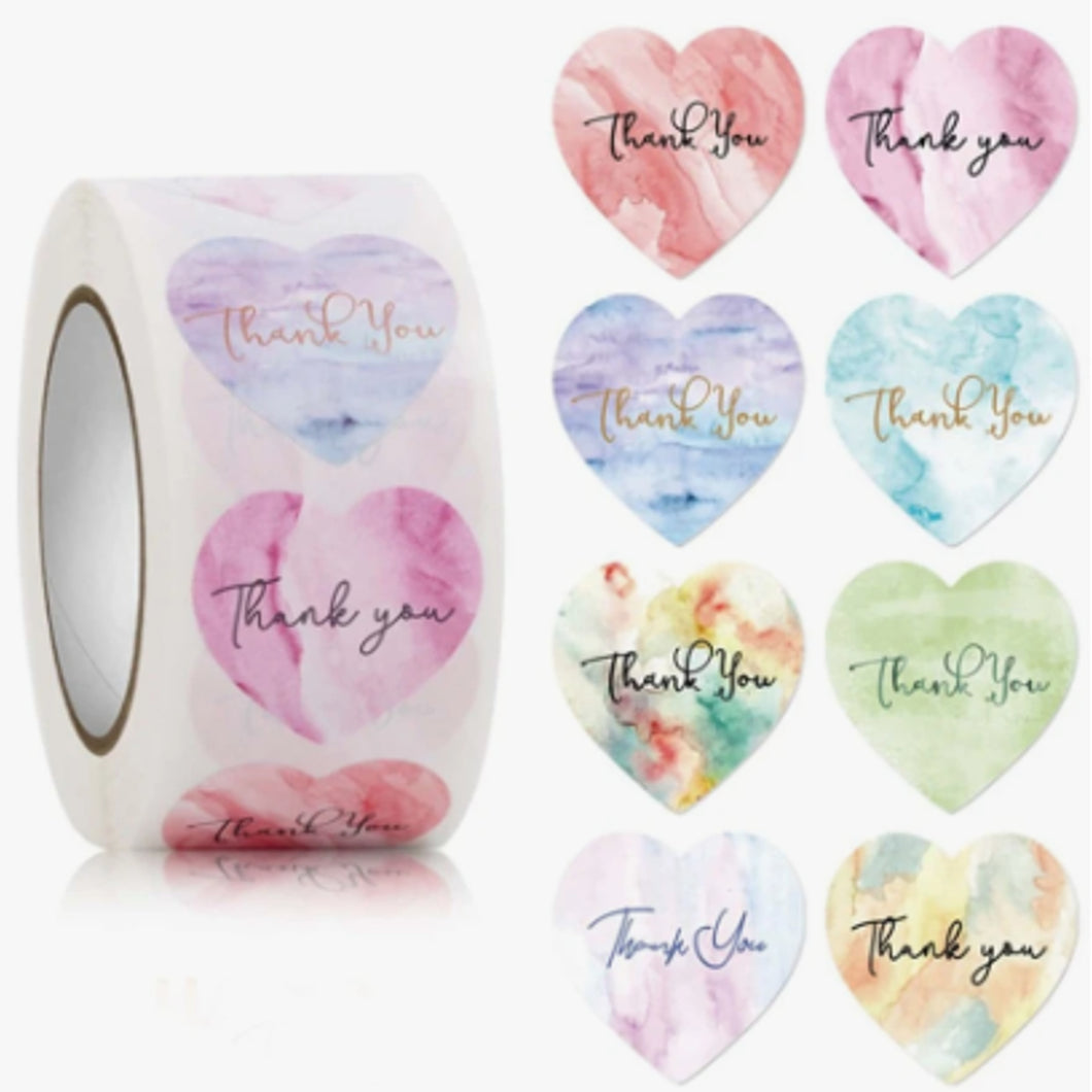 Heart Shaped Thank You Sticker Roll