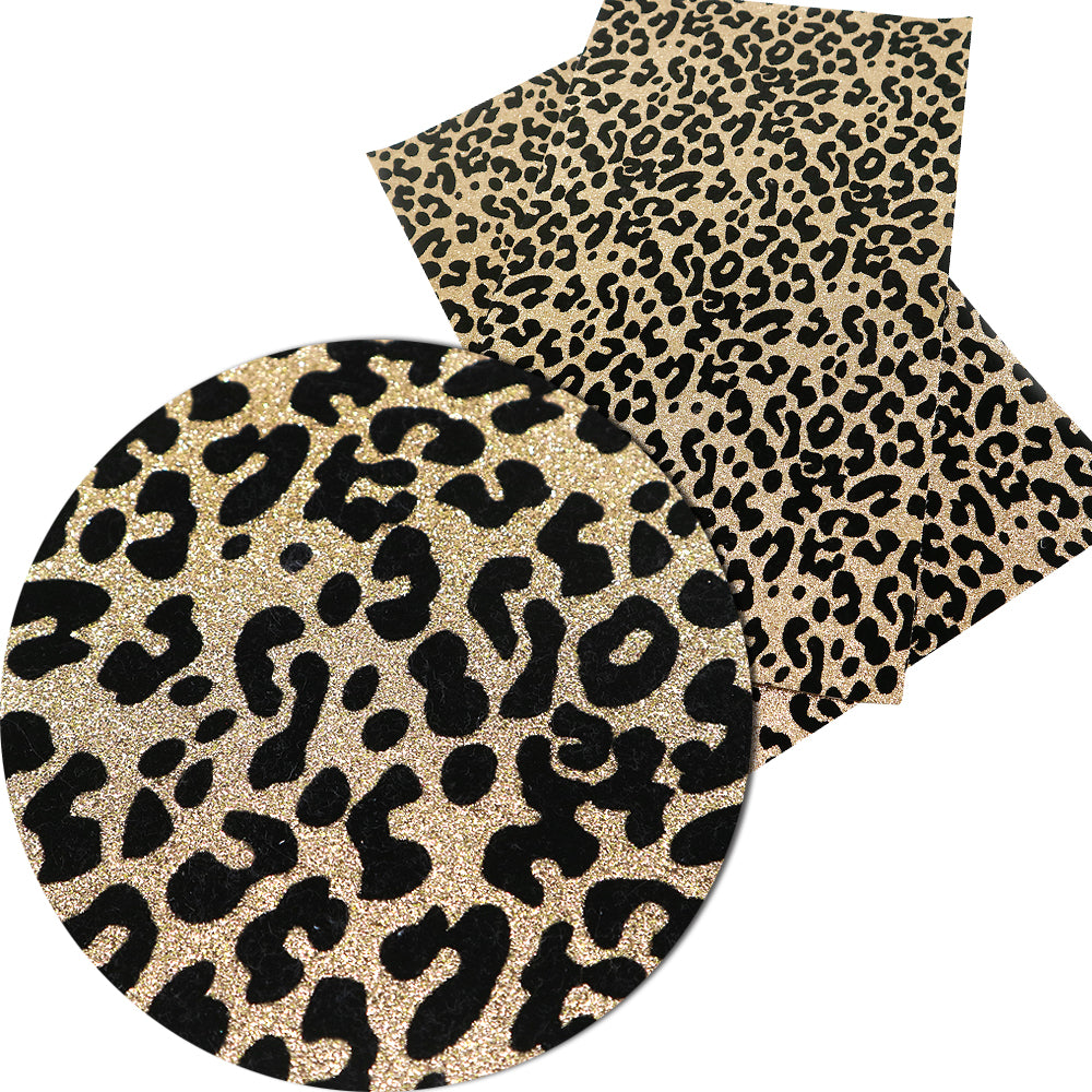 Golden Leopard Fine Glitter & Velvet Vegan Leather