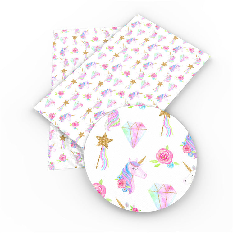 Jewel Unicorn Printed Vegan Leather Sheet – Faux Leather 20 x 30 cm Sheet or 30 x 140 cm for Crafting