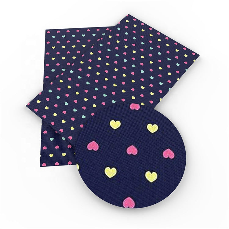 Navy Hearts Printed Vegan Leather
