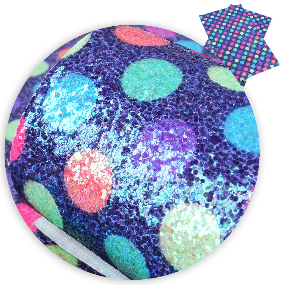 Blue Polka Chunky Glitter Vegan Leather