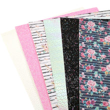 Load image into Gallery viewer, Striped Floral Glitter Vegan Leather Set
