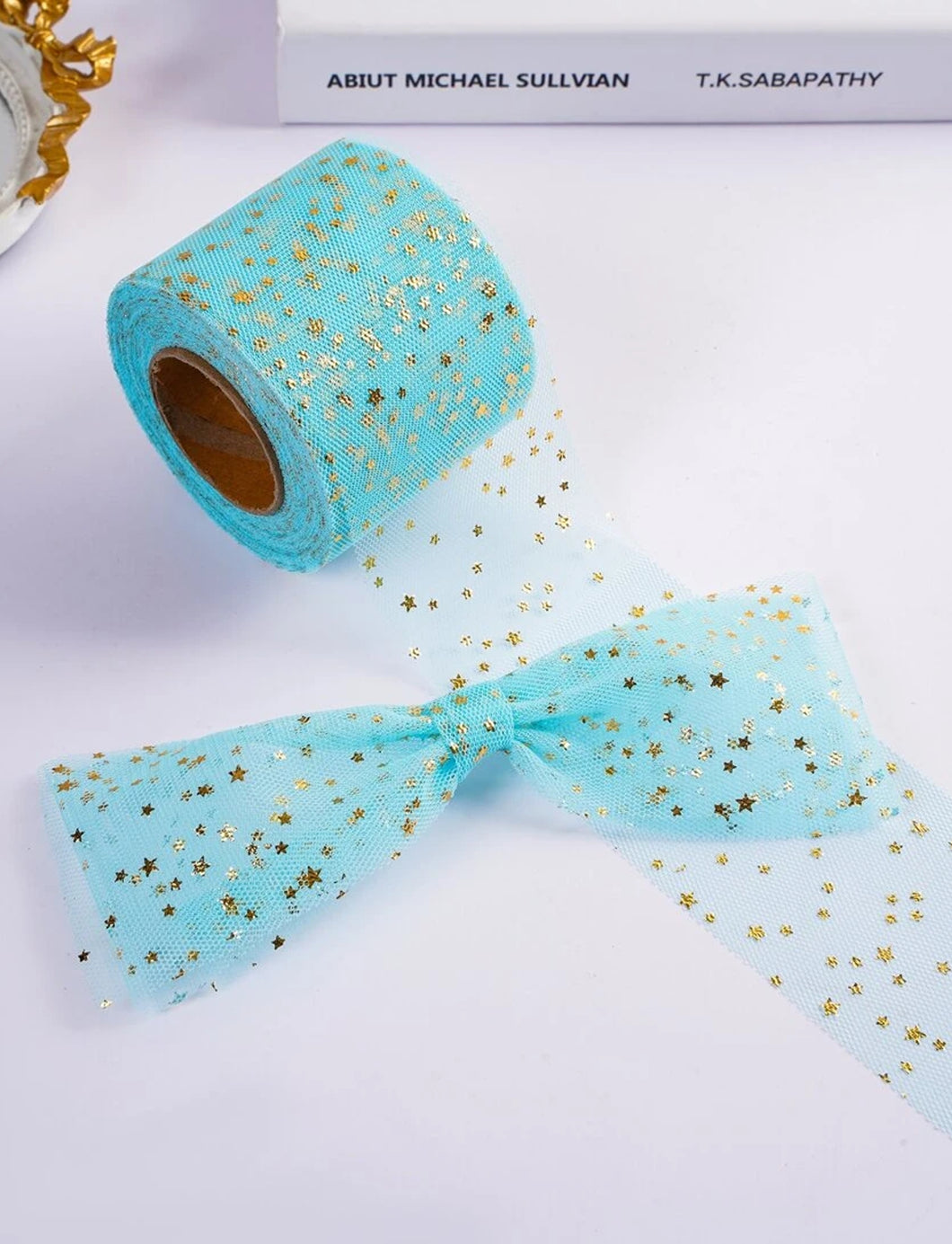 Metallic Star Tulle - Aqua