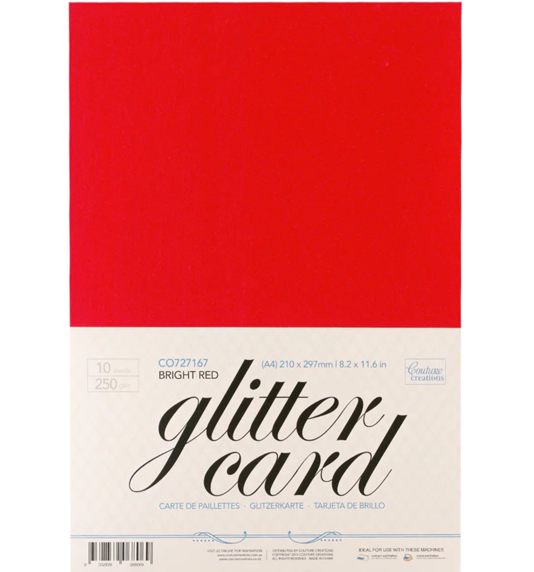 250gsm Glitter Cardstock Bright Red Indi & Oak